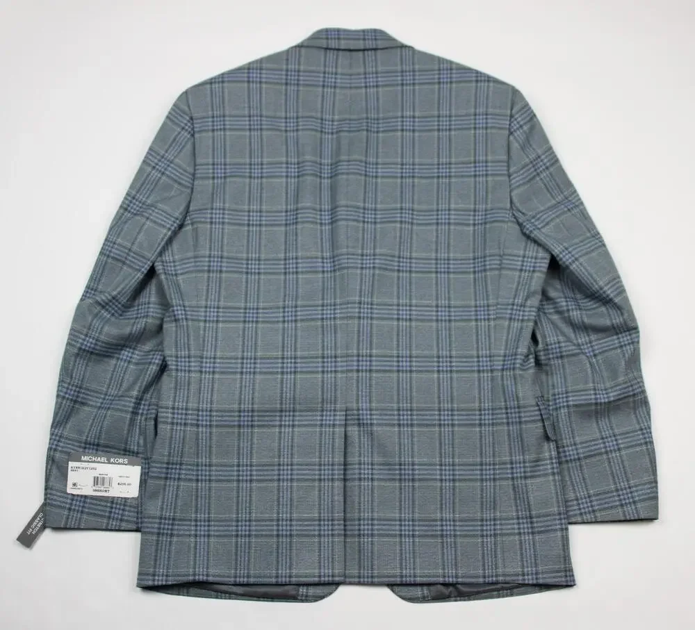 Michael Kors Kent Sport Coat Mens 38 S Seafoam Plaid Stretch Classic Fit Blazer